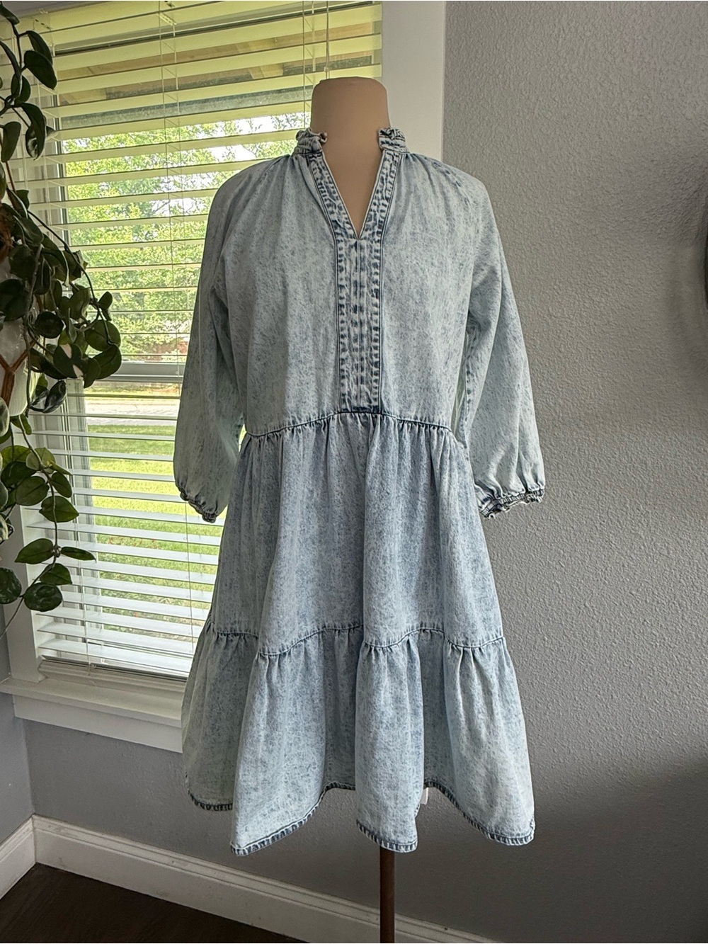 SSYS Light Wash Denim Tiered Mini Dress Size XS